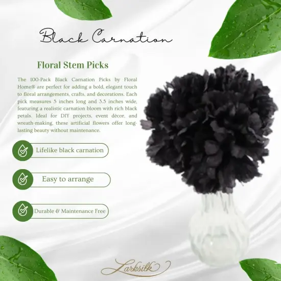 100-Pack: Black Carnation Picks, 5" Long, 3.5" Wide by Floral Home&reg;, Floral Home by Artificial Flowers {5}