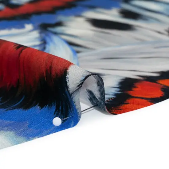 1 Yard Red Blue and White Butterfly Wings Silk Charmeuse 53 Inches Wide {2}