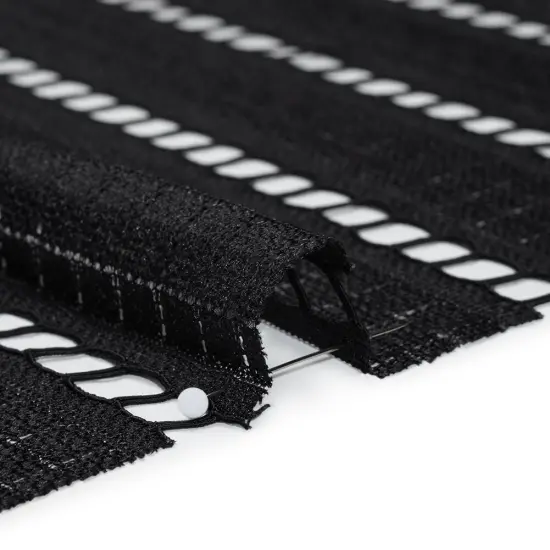 1 Yard Black Corded Lace Fabric Squares Stripes Sheer Nylon Rayon Lightweight Drape 52 Inch Width {1}