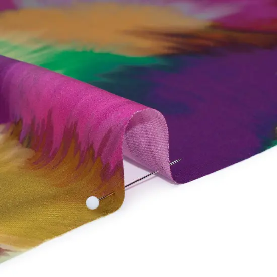 1 Yard Silk Charmeuse Print 16MM, Made in Italy Fuchsia, Ochre and Blue Painted Bursts 53 Inches Wide {2}