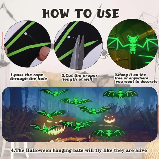 12 Pcs Hanging Bats Halloween Decor - Glow Bats {4}