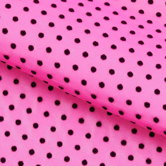 1 Yard Polka Dot Flocked Stretch Mesh Fabric 36" x 60" Length by Width Red {3}