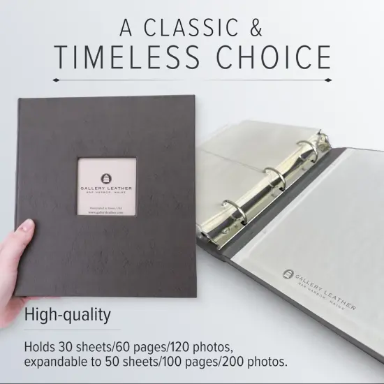 Gallery Leather Compact with Window Album 4x6-3 Ring Binder Photo Album with Window, 60 Pages for 120 Photos, Fillable, Handcrafted - 9.25 x 8 " Freeport Slate {3}