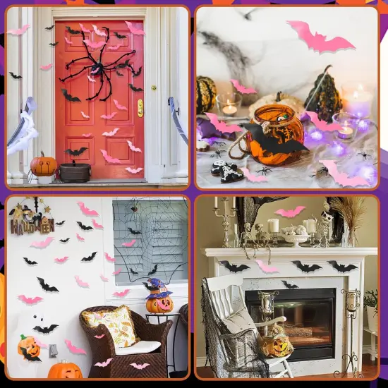3D Halloween Wall Bats Decor - 48 Pink {4}
