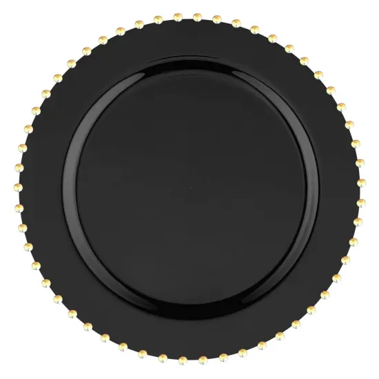 Black with Gold Pearl String Round Disposable Plastic Salad Plates - 7" (120 Plates) {2}