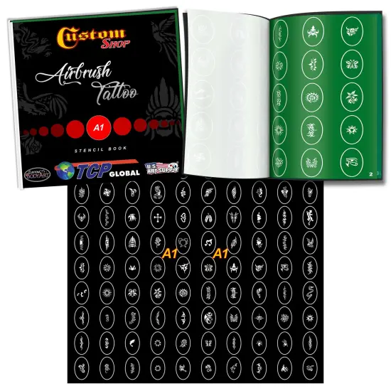 Cool Runner II Dual Fan Air Compressor Custom Body Art System with Gravity Feed Airbrush, 8 Color Temp Tattoo Paint Set, 100 Stencils {6}