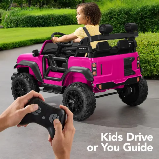 Best Choice Products Kids 24V 2-Seater Electric Ride-On Car Truck w/ Parent Control, Bluetooth, LED Lights Hot Pink {4}