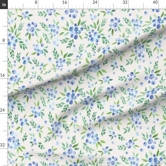 Various Fabrics by the Yard or Fat Quarter Watercolor Blueberries Blueberry Hand Drawn Fruits Summer Blue Whimsical Custom Printed Fabric by Spoonflower {1}