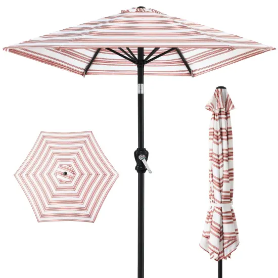 Best Choice Products 10ft Outdoor Steel Striped Market Patio Umbrella w/ Crank, Tilt Push Button, 6 Ribs Striped Rust {1}