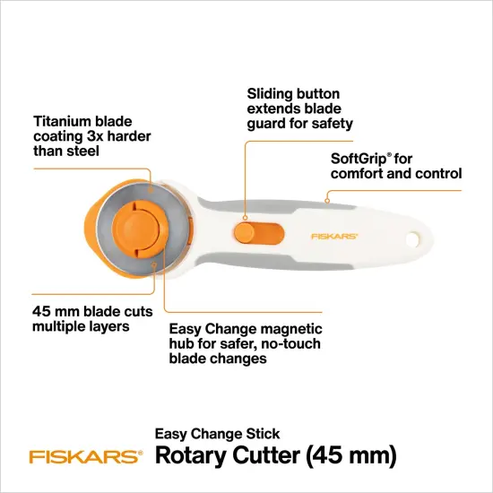 Fiskars Easy Change Stick Rotary Cutter 45mm-Orange / White {4}