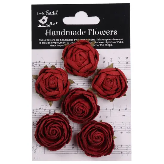 Little Birdie English Roses Paper Flowers 6/Pkg-Cardinal Red {1}