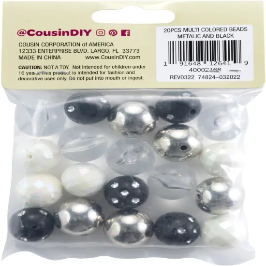 CousinDIY Bubblegum Bead 20mm 20/Pkg-Metallic Black {2}