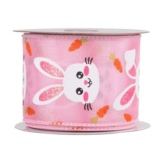 Northlight Easter Bunny Wired Spring Craft Ribbon - 2.5" x 10 Yards - Pink {4}
