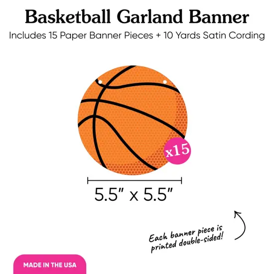 Big Dot of Happiness Basketball Garland Banner, Sports Birthday Party or Baby Shower Decorations Banner, 30 Feet of Cord, 15 Double-Sided Orange Basketballs {5}