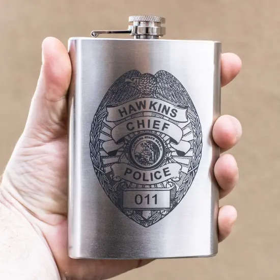 8oz Hawkins Chief of Police Stainless Steel Flask {2}