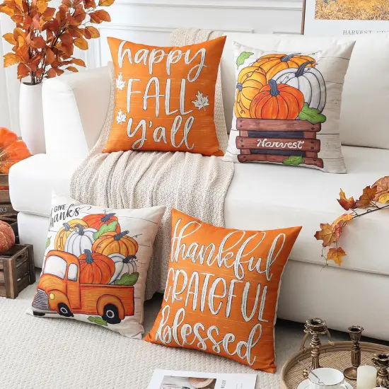 Set of 4 Fall Decorative Throw Pillow Covers 20x20 Inch {2}