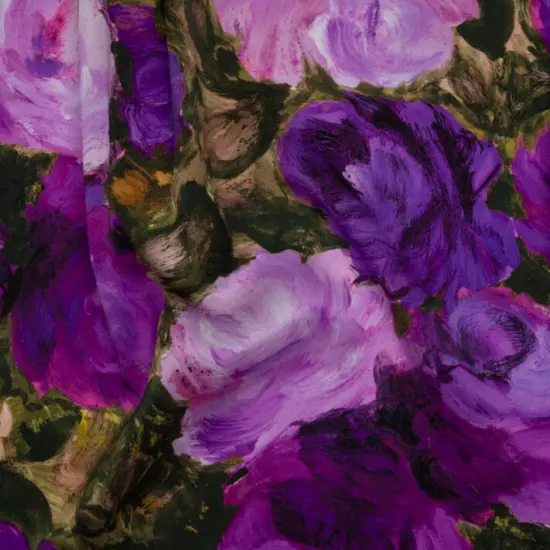 1 Yard Silk Charmeuse Fabric Printed with Forest Green and Royal Purple Roses 53 inch Width {1}