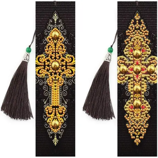 2 Pieces Religion Cross Diamond Painting Bookmark Kit(21 x 6 cm) {1}