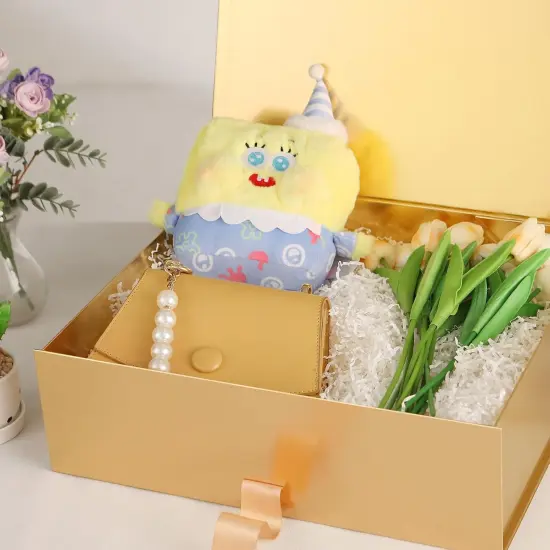 Extra Large Gift Box with Lid for Present 16.3x14.2x5 Inches, Mother's Day Gold Magnetic Gift Box with Ribbon, Bridesmaid Proposal Gifts Box {2}