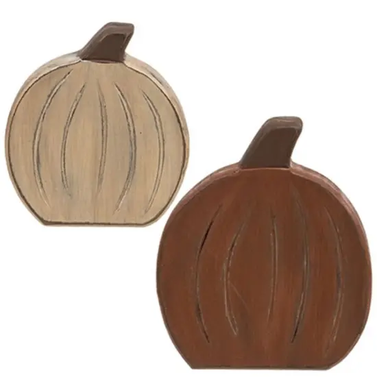 Engraved Distressed Wooden Pumpkin Sitters - Set of 2 {1}