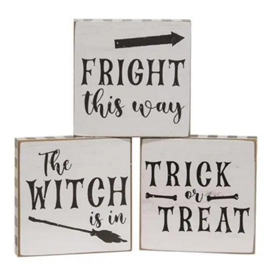 3 Asstd. Halloween Wood Block Signs Spooky Shelf or Table Decor {1}