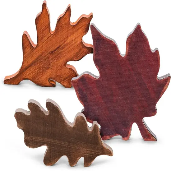 3Pcs Fall Wooden Retro Maple Leaves Tabletop Decor {1}