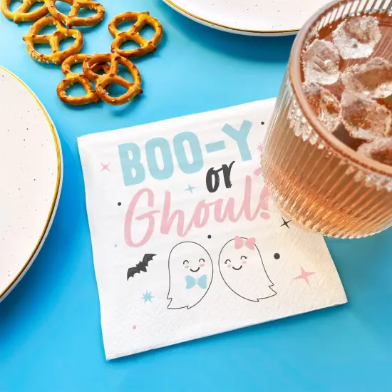 Big Dot of Happiness Boo-y or Ghoul Party Napkins, Halloween Gender Reveal Party Decor, White 3-Ply Paper Beverage Napkins - 24 Count {3}