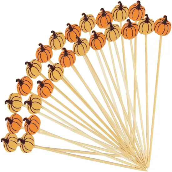 100PCS Fall Pumpkin Cocktail Picks - 4.7 Inch {1}
