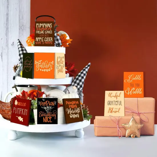 9 Pack Rustic Fall Wooden Signs Table Decor {3}