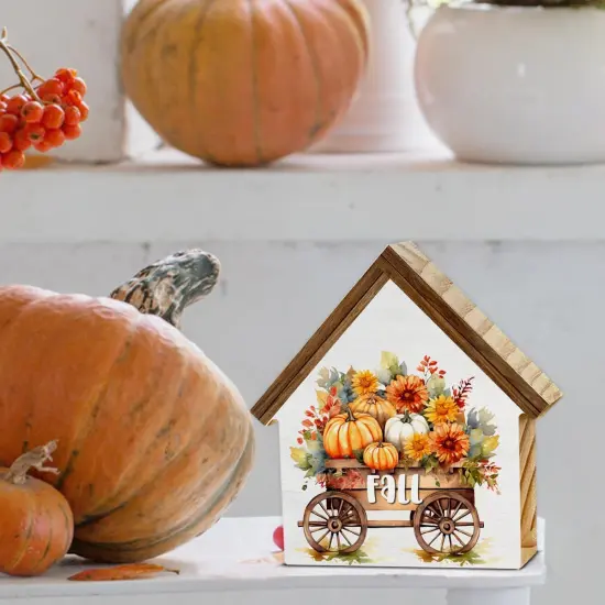 Pumpkin House Wood Block Sign Fall Table Decor {3}