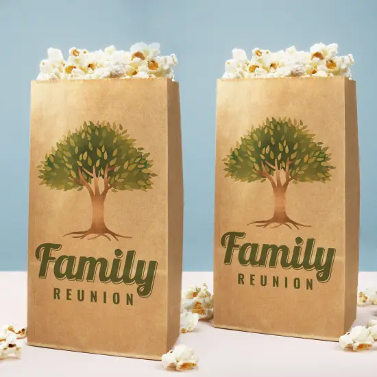 Big Dot of Happiness Family Tree Reunion Popcorn Bags, Family Gathering Favor Snack Treats, Free-Standing Individual Kraft Brown Paper Bags - 25 Count {1}