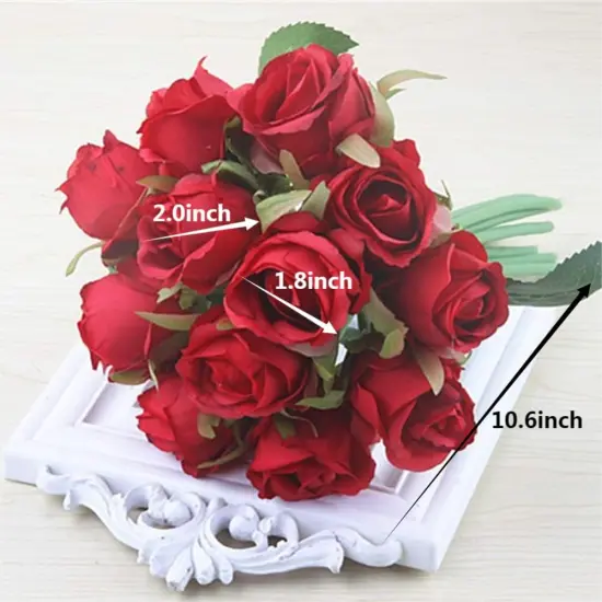 12pcs Artificial Flowers Silk Realistic Roses DIY Bouquet (Spring Red) {3}