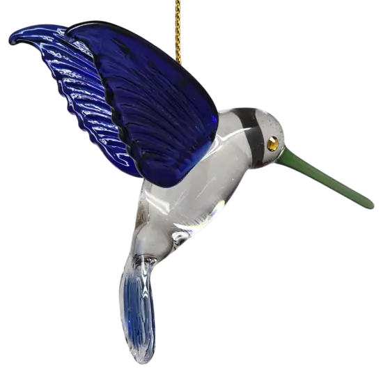 Egyptian Glass Hummingbird Ornament - Blue with Green Beak {3}