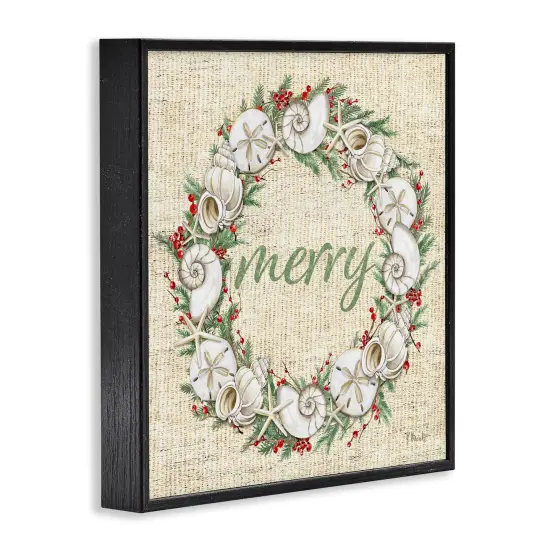 Stupell Industries Shells & Holly Merry Framed Giclee Wall Art Design by Paul Brent {3}