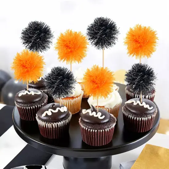 20 Pack Foil Firework Halloween Cupcake Toppers - Black Orange {2}