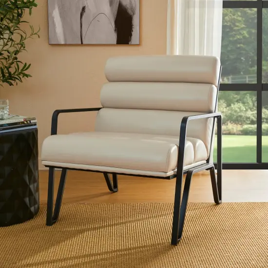 26.75"W Modern Comfy PU Leather Accent Chair with Metal Frame Set of 2-Beige {2}