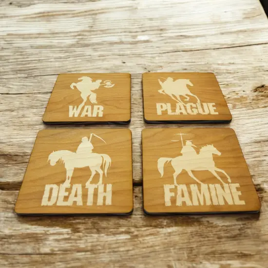 4 Horsemen Wood Coaster Set of four 4x4in Raw Wood {3}