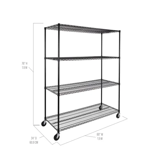 Seville Classics UltraDurable 4-Tier NSF Steel Shelving, 60" W x 24" D x 76" H Black {2}