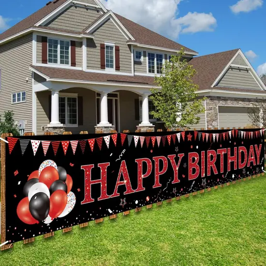Red and Black Happy Birthday Banner Decorations, Large Red Black Happy Birthday Yard Banner Sign Party Supplies for Men Women {1}