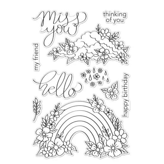 Hero Arts Clear Stamps 4"X6"-Floral Rainbow And Clouds {3}