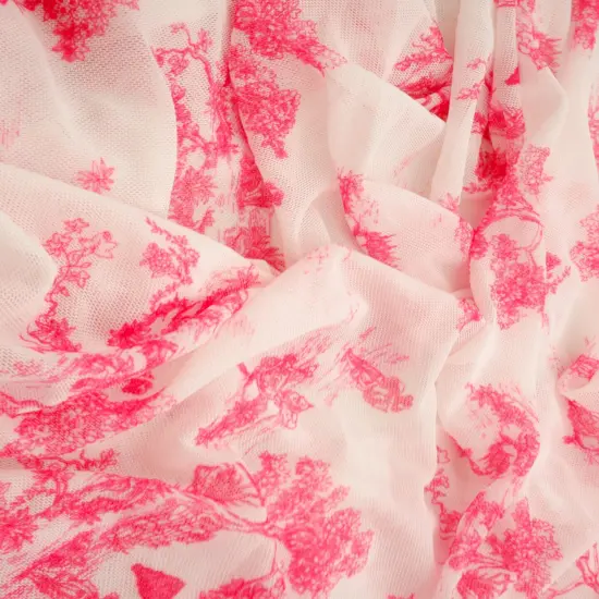 1 Yard Digital Toile Mesh Print Fabric, 56/58&Prime; Wide Polyester Spandex Blend BROWN {3}