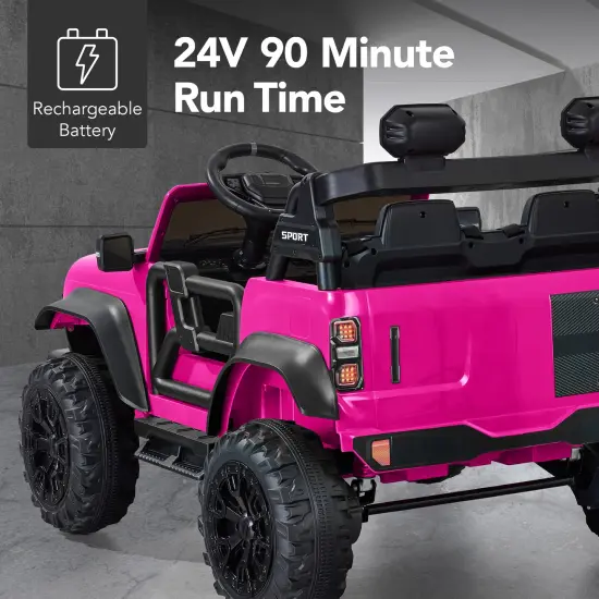 Best Choice Products Kids 24V 2-Seater Electric Ride-On Car Truck w/ Parent Control, Bluetooth, LED Lights Hot Pink {5}