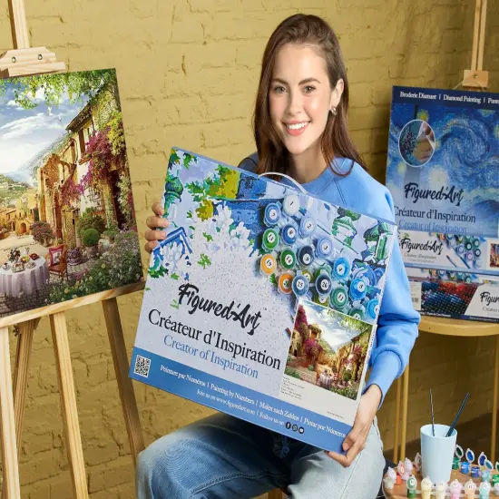 Figured'Art Paint by Numbers for Adults with Frame Breakfast in a Mediterranean village 16"x20" - Craft Art Painting DIY Kit Canvas Already Stretched on a Wooden Frame {2}