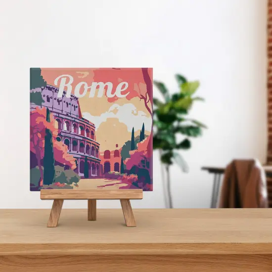 Figured'Art Mini Paint by Numbers Kit for Adults with Frame Travel Poster Rome Small format 8"x8" - Craft Art Painting DIY Canvas Already Stretched on a Wooden Frame {2}