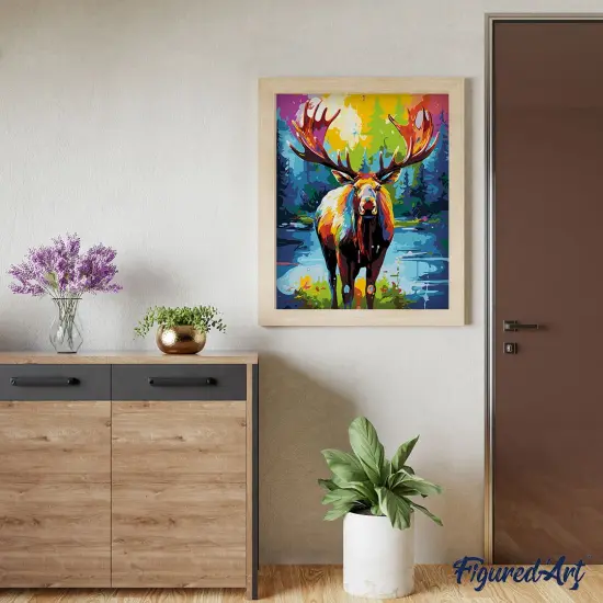 Figured'Art Paint by Number for Adults Colorful Abstract Moose 16"x20" - Craft Art Painting Rolled Canvas with DIY Wooden Frame {4}