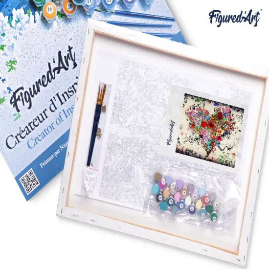 Figured'Art Paint by Numbers Kit for Adults with Frame Love Flowers 16"x20" - Craft Art Painting DIY Kit Canvas Already Stretched on a Wooden Frame {5}