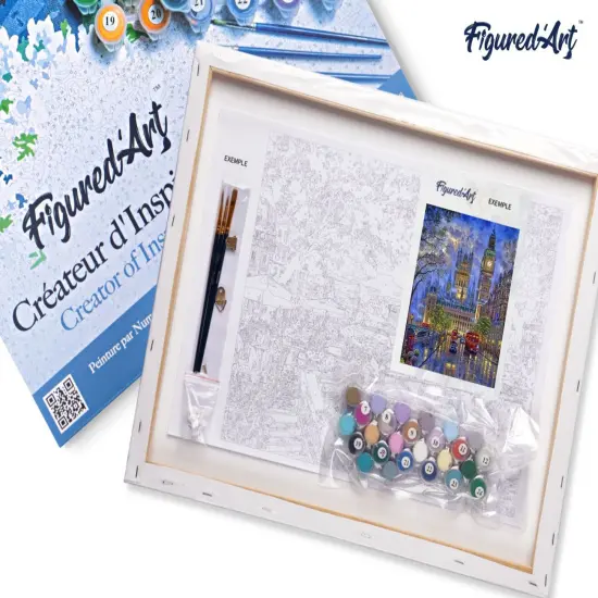 Figured'Art Paint by Numbers for Adults with Frame London in the dusk 16"x20" - Craft Art Painting DIY Kit Canvas Already Stretched on a Wooden Frame {5}