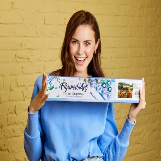 Figured'Art Paint by Numbers Kit for Adults Field of Poppies in the countryside 16"x20" - Craft Art Painting DIY Kit Rolled Canvas without frame {2}