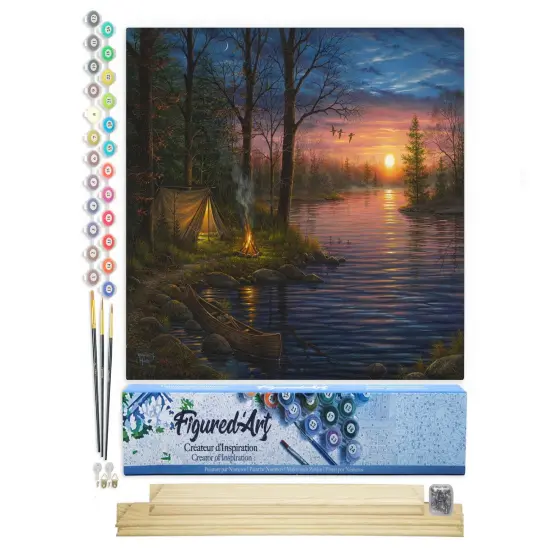 Figured'Art Paint by Numbers Kit for Adults Camping and Lake 16"x20" - Craft Art Painting Rolled Canvas with DIY wooden frame {1}