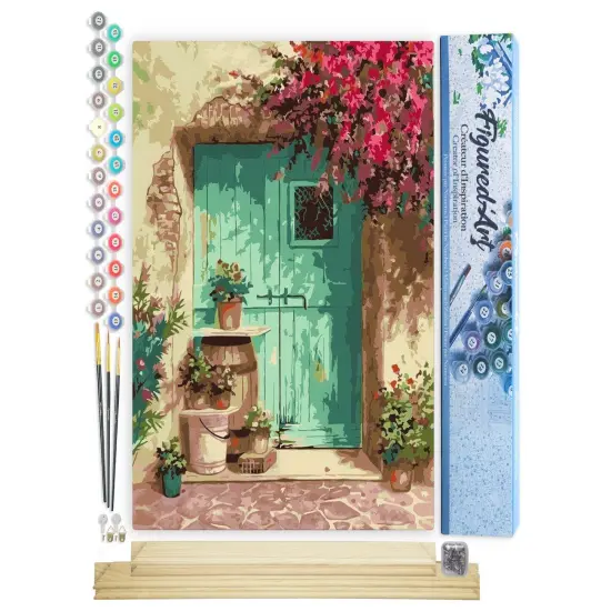 Figured'Art Paint by Numbers Kit for Adults Green Door 16"x20" - Craft Art Painting Rolled Canvas with DIY wooden frame {1}